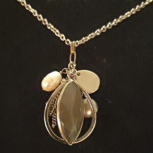 LOFT Silver Beaded Pendant Necklace